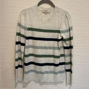 LOFT XS Green Triped Sweater